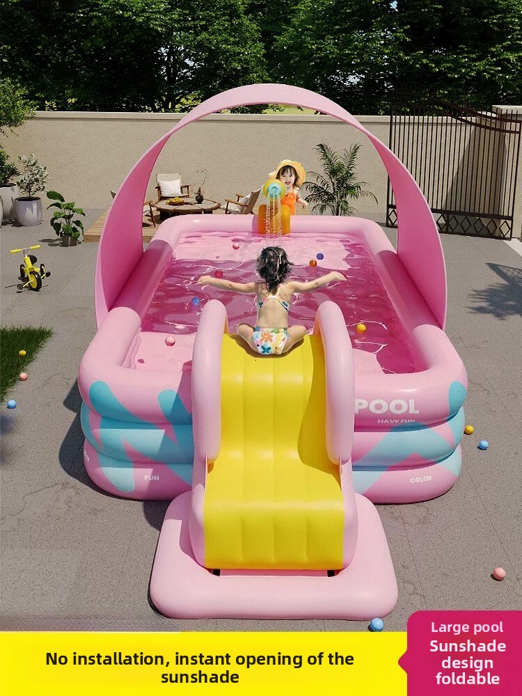 Water Slide Inflatable - Güneşlikli Şişme Havuz, Katlanabilir Büyük Su