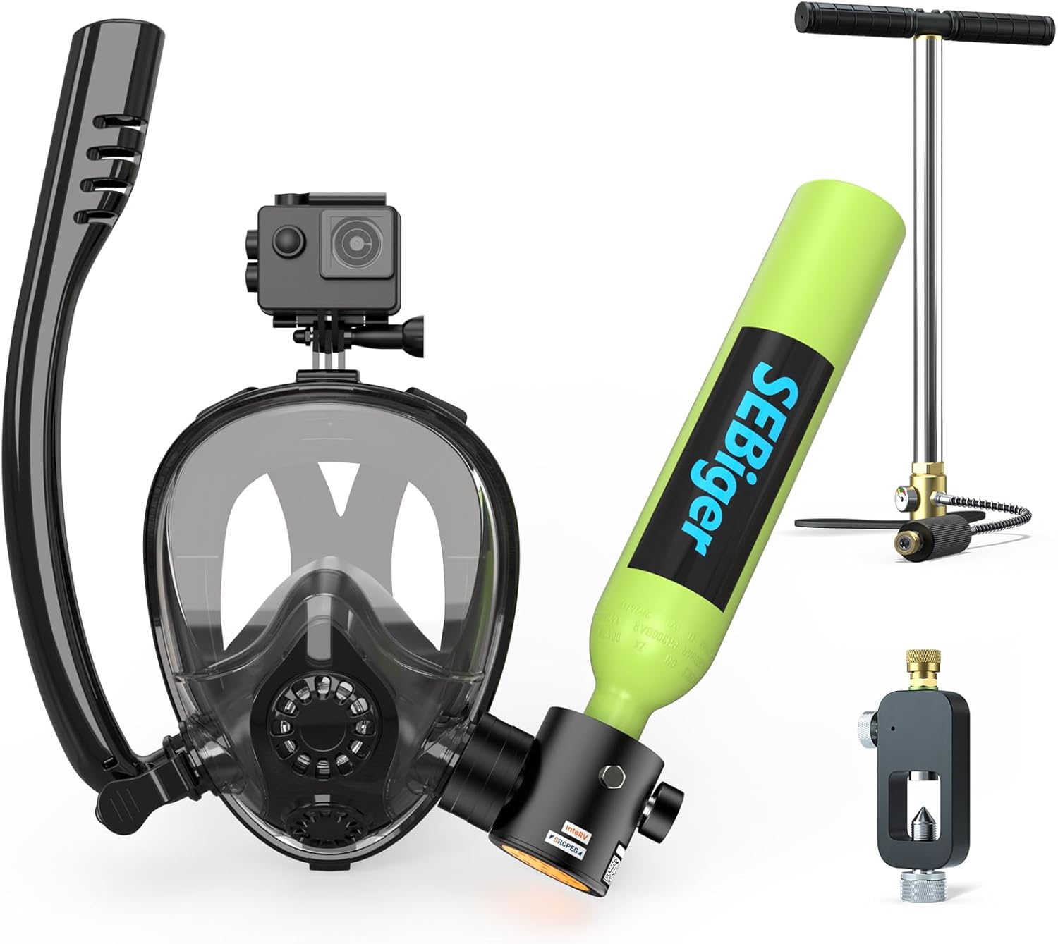 Snorkel Mask Full Face - 0,5L Mini Scuba Tüpü ve Tam